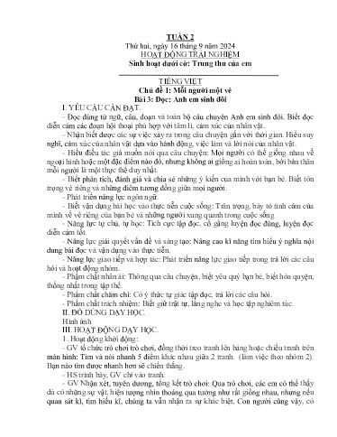 Kế hoạch bài dạy Lớp 4A - Tuần 2 Năm học 2024-2025