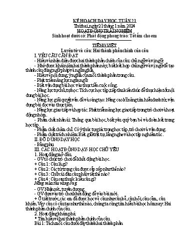 Kế hoạch bài dạy Lớp 4A - Tuần 21 Năm học 2023-2024