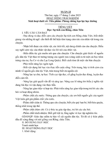 Kế hoạch bài dạy Lớp 4A - Tuần 23 Năm học 2024-2025