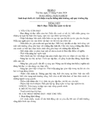 Kế hoạch bài dạy Lớp 4A - Tuần 3 Năm học 2024-2025