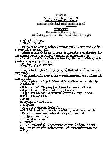 Kế hoạch bài dạy Lớp 4A - Tuần 36 Năm học 2023-2024