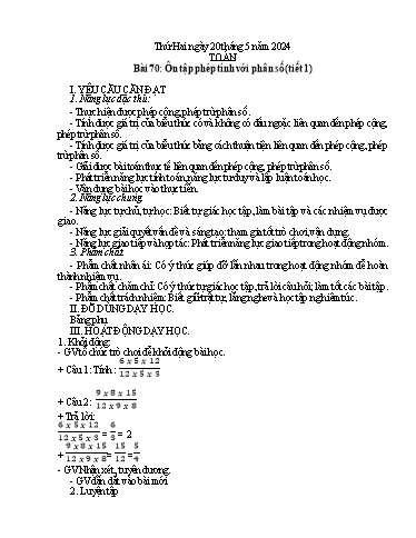 Kế hoạch bài dạy Lớp 4A - Tuần 37 Năm học 2023-2024