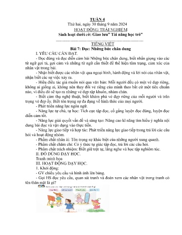 Kế hoạch bài dạy Lớp 4A - Tuần 4 Năm học 2024-2025