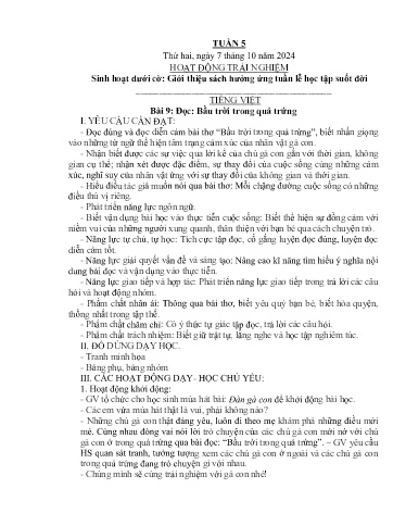 Kế hoạch bài dạy Lớp 4A - Tuần 5 Năm học 2024-2025