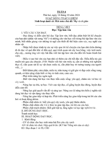 Kế hoạch bài dạy Lớp 4A - Tuần 6 Năm học 2024-2025