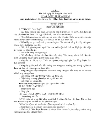 Kế hoạch bài dạy Lớp 4A - Tuần 7 Năm học 2024-2025