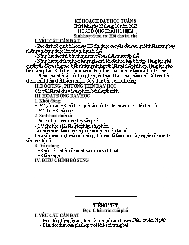 Kế hoạch bài dạy Lớp 4A - Tuần 8 Năm học 2023-2024