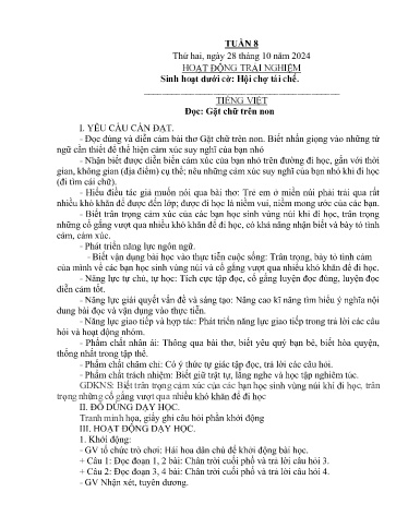 Kế hoạch bài dạy Lớp 4A - Tuần 8 Năm học 2024-2025