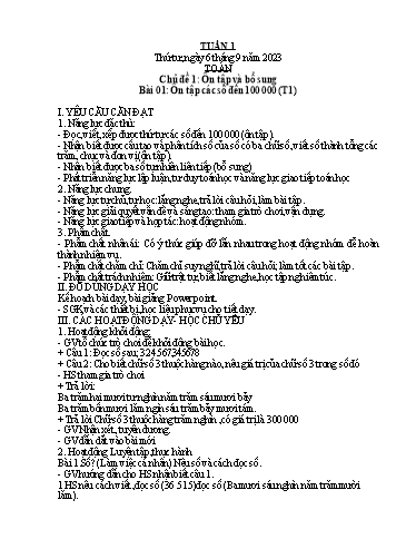 Kế hoạch bài dạy Lớp 4B - Tuần 1 Năm học 2023-2024