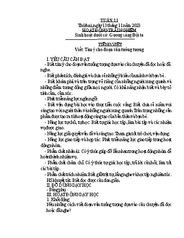 Kế hoạch bài dạy Lớp 4B - Tuần 11 Năm học 2023-2024
