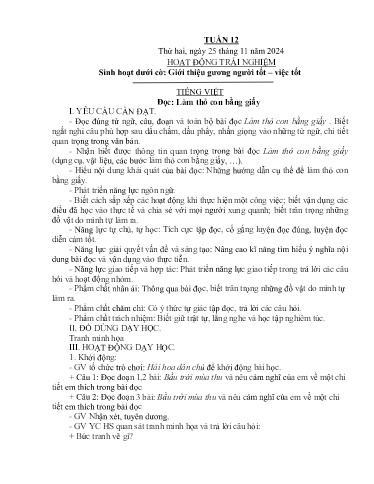 Kế hoạch bài dạy Lớp 4B - Tuần 12 Năm học 2024-2025