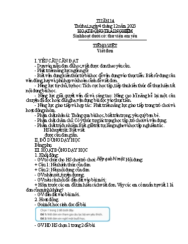 Kế hoạch bài dạy Lớp 4B - Tuần 14 Năm học 2023-2024