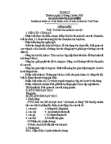 Kế hoạch bài dạy Lớp 4B - Tuần 17 Năm học 2023-2024