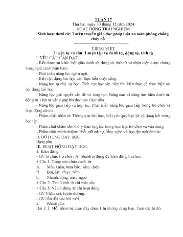 Kế hoạch bài dạy Lớp 4B - Tuần 17 Năm học 2024-2025