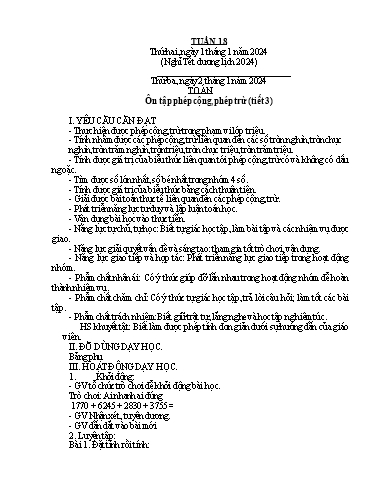 Kế hoạch bài dạy Lớp 4B - Tuần 18 Năm học 2023-2024