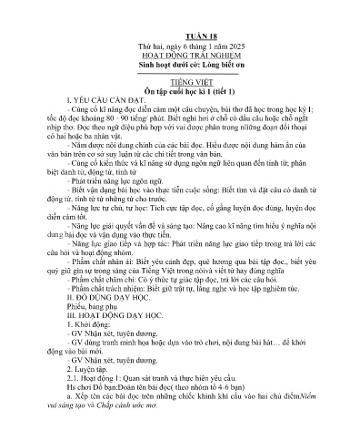 Kế hoạch bài dạy Lớp 4B - Tuần 18 Năm học 2024-2025