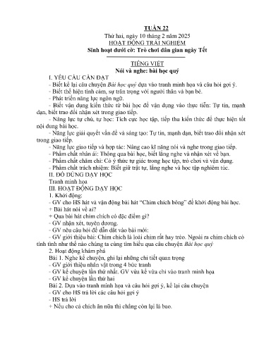 Kế hoạch bài dạy Lớp 4B - Tuần 22 Năm học 2024-2025