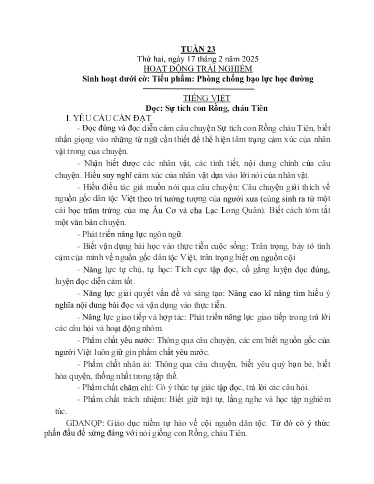 Kế hoạch bài dạy Lớp 4B - Tuần 23 Năm học 2024-2025