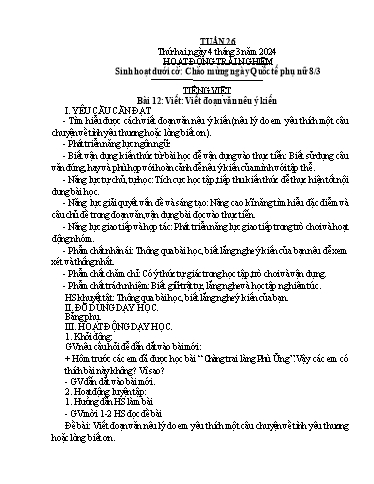 Kế hoạch bài dạy Lớp 4B - Tuần 26 Năm học 2023-2024