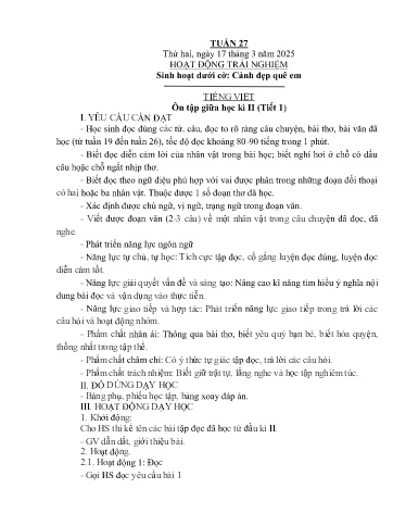 Kế hoạch bài dạy Lớp 4B - Tuần 27 Năm học 2024-2025