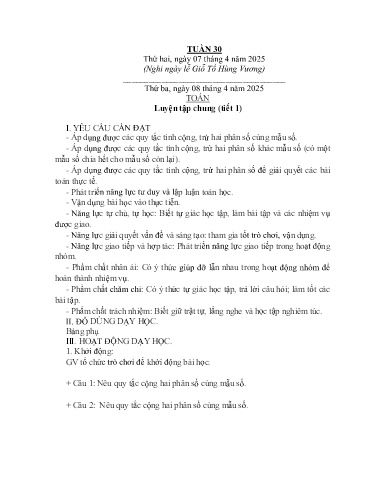 Kế hoạch bài dạy Lớp 4B - Tuần 30 Năm học 2024-2025