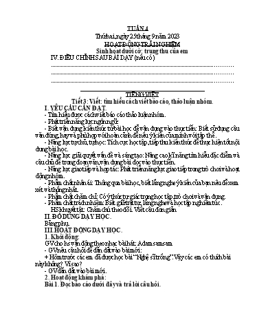 Kế hoạch bài dạy Lớp 4B - Tuần 4 Năm học 2023-2024