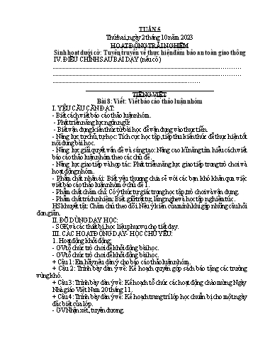 Kế hoạch bài dạy Lớp 4B - Tuần 5 Năm học 2023-2024