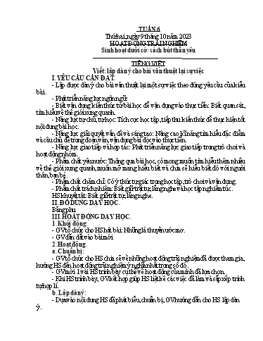 Kế hoạch bài dạy Lớp 4B - Tuần 6 Năm học 2023-2024
