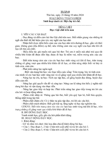 Kế hoạch bài dạy Lớp 4B - Tuần 8 Năm học 2024-2025