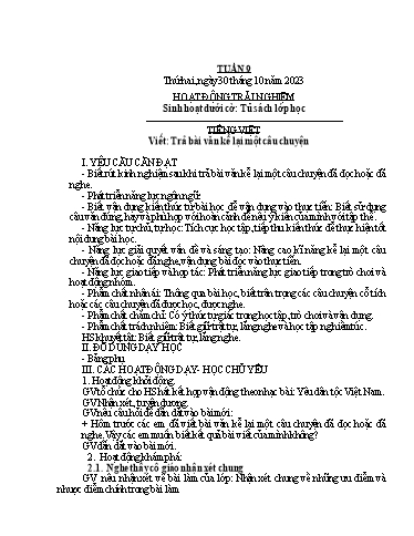 Kế hoạch bài dạy Lớp 4B - Tuần 9 Năm học 2023-2024