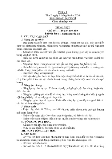 Kế hoạch bài dạy Lớp 5A - Tuần 1 Năm học 2024-2025