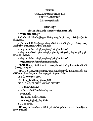 Kế hoạch bài dạy Lớp 5A - Tuần 10 Năm học 2023-2024