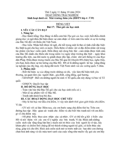 Kế hoạch bài dạy Lớp 5A - Tuần 10 Năm học 2024-2025