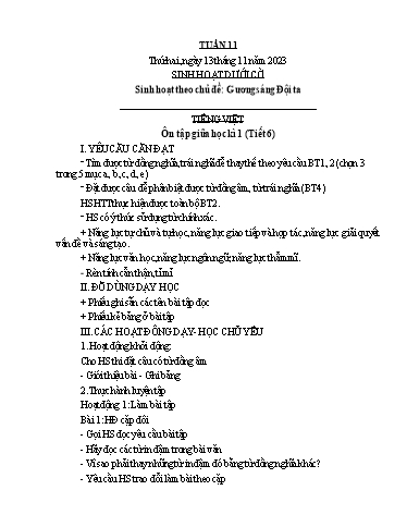 Kế hoạch bài dạy Lớp 5A - Tuần 11 Năm học 2023-2024