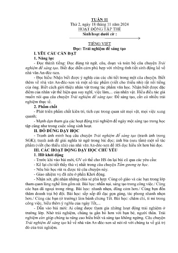 Kế hoạch bài dạy Lớp 5A - Tuần 11 Năm học 2024-2025