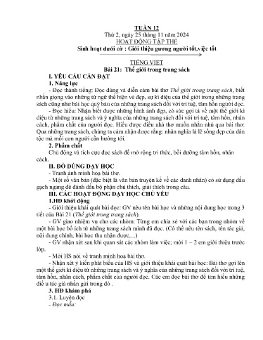 Kế hoạch bài dạy Lớp 5A - Tuần 12 Năm học 2024-2025