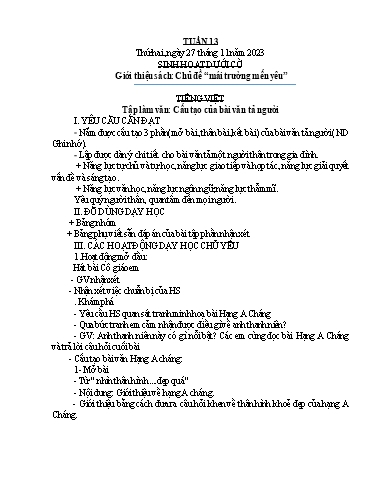 Kế hoạch bài dạy Lớp 5A - Tuần 13 Năm học 2023-2024
