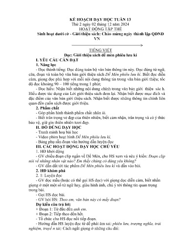 Kế hoạch bài dạy Lớp 5A - Tuần 13 Năm học 2024-2025