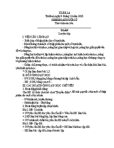 Kế hoạch bài dạy Lớp 5A - Tuần 14 Năm học 2023-2024