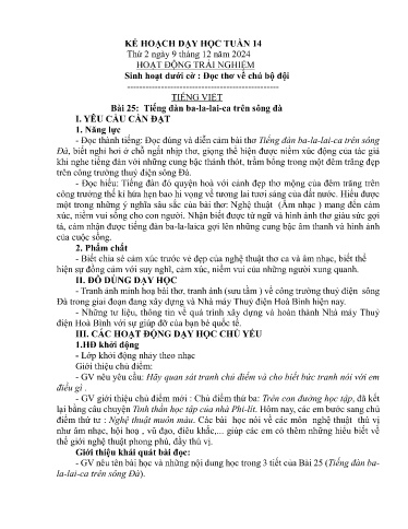 Kế hoạch bài dạy Lớp 5A - Tuần 14 Năm học 2024-2025