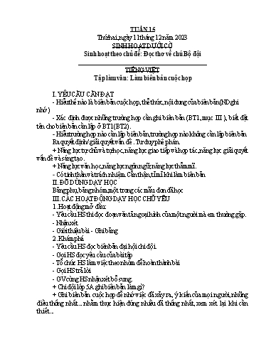 Kế hoạch bài dạy Lớp 5A - Tuần 15 Năm học 2023-2024