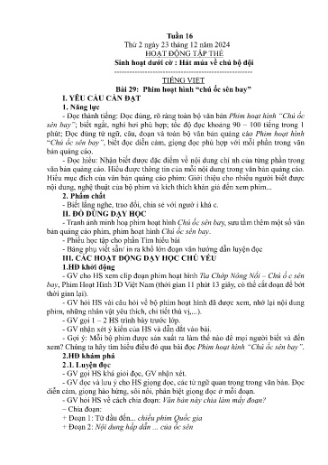 Kế hoạch bài dạy Lớp 5A - Tuần 16 Năm học 2024-2025