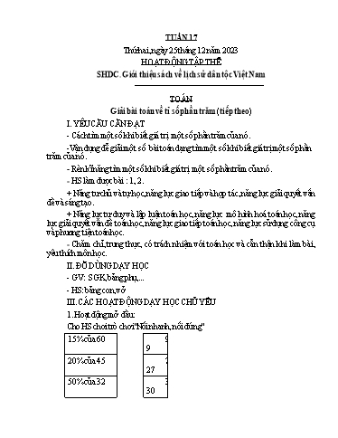 Kế hoạch bài dạy Lớp 5A - Tuần 17 Năm học 2023-2024