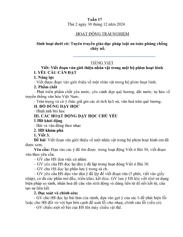 Kế hoạch bài dạy Lớp 5A - Tuần 17 Năm học 2024-2025