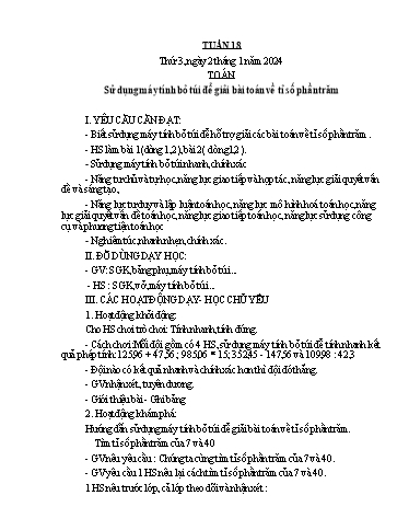 Kế hoạch bài dạy Lớp 5A - Tuần 18 Năm học 2023-2024