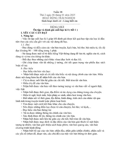 Kế hoạch bài dạy Lớp 5A - Tuần 18 Năm học 2024-2025