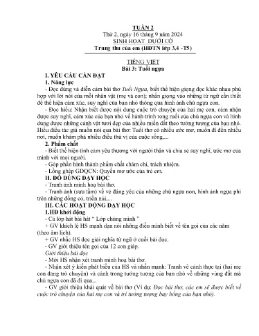 Kế hoạch bài dạy Lớp 5A - Tuần 2 Năm học 2024-2025