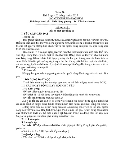 Kế hoạch bài dạy Lớp 5A - Tuần 20 Năm học 2024-2025