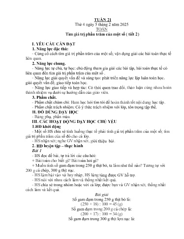 Kế hoạch bài dạy Lớp 5A - Tuần 21 Năm học 2024-2025