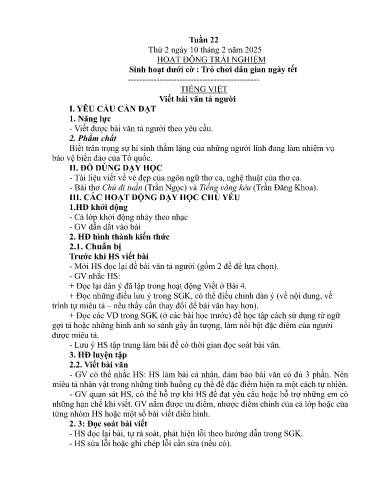 Kế hoạch bài dạy Lớp 5A - Tuần 22 Năm học 2024-2025